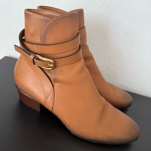GUCCI Tan Leather Buckle Booties Ankle Boots